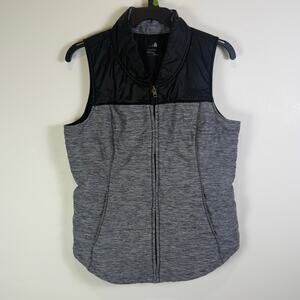 North Face Vest Womens M Black Gray Pseudio Puffer Quilted Insulated Zip Up